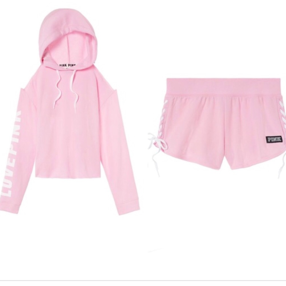 Pink VS -Cold Shoulder Hoodie and Shorts